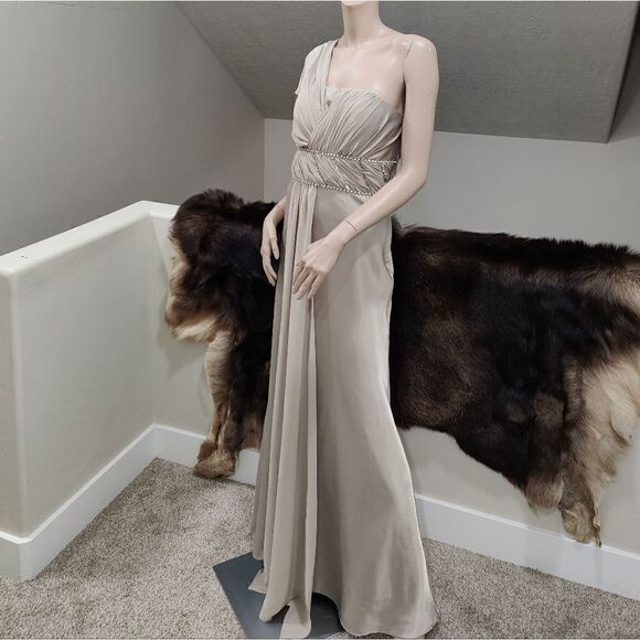 New One-Shoulder 2 ways to wear, Beaded Satin twill & Chiffon Gown - Picture 8 of 15